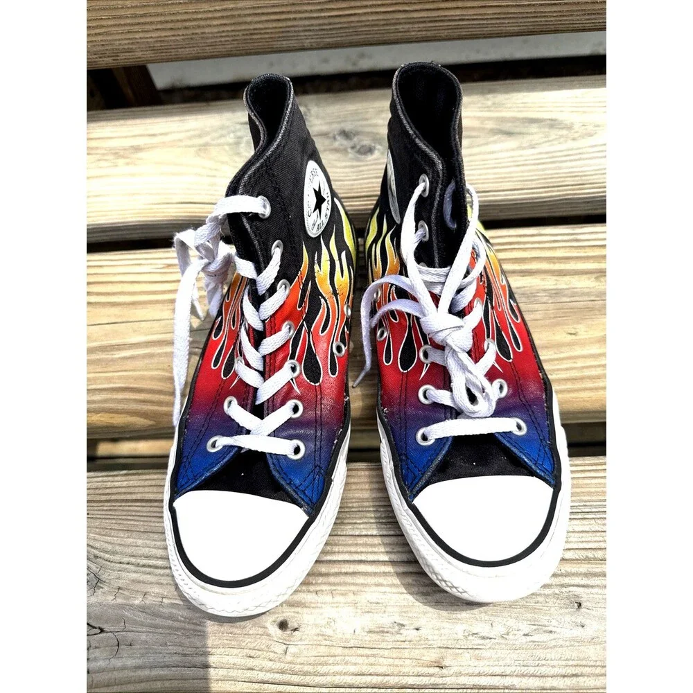 Converse Chuck Taylor All Star Cars Flames High Top Sneakers Kids 4.5 Womens 6.5